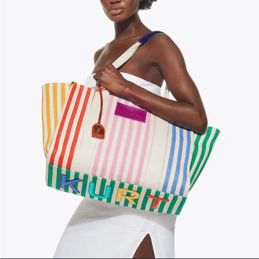 Kurt Geiger London Southbank Large Canvas Shopper Stripe Tote Bag.